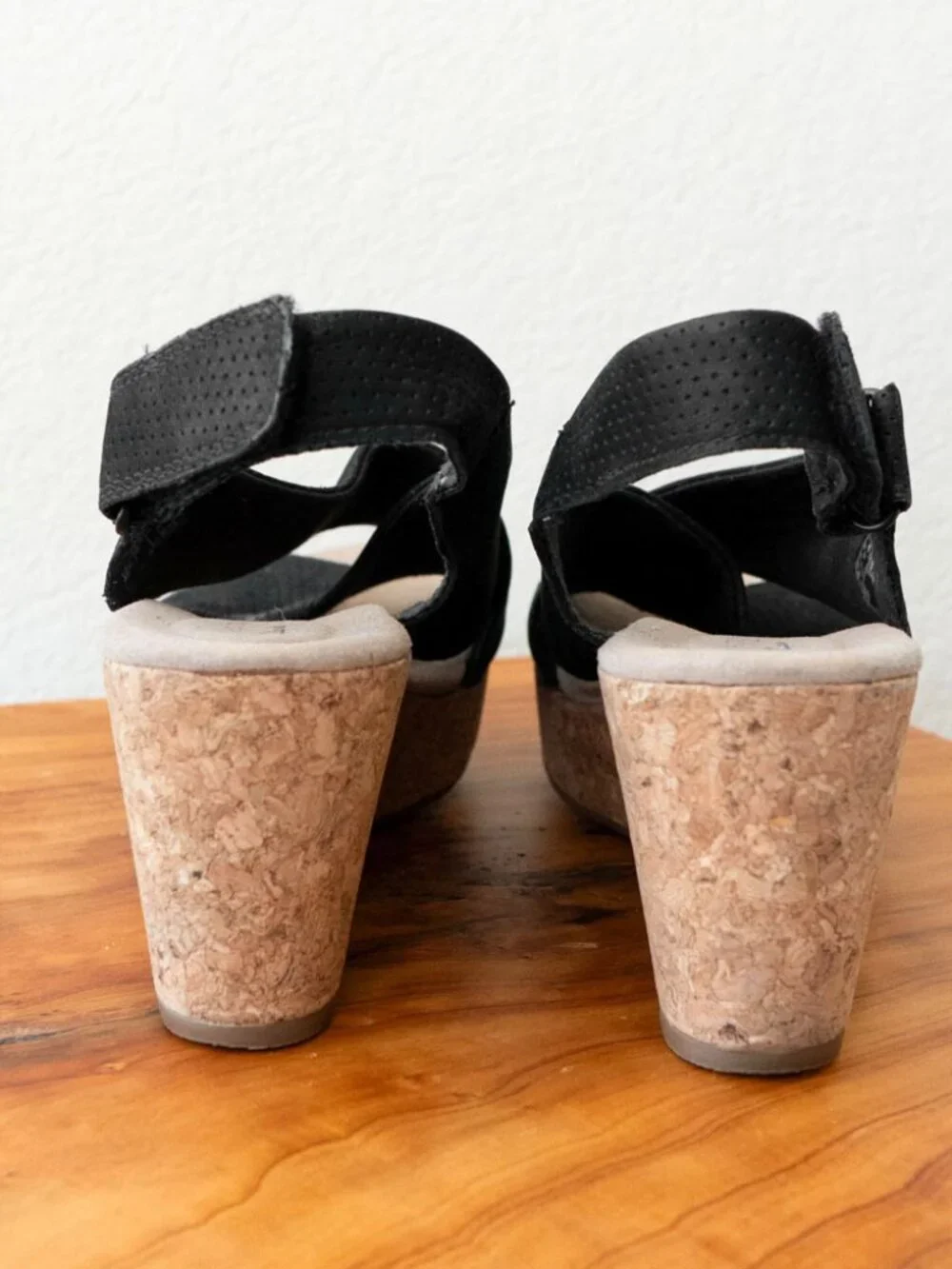 Clarks Annadel Parker Black Open Toe Cork Wedge Sandals Comfort Shoes Sz 9